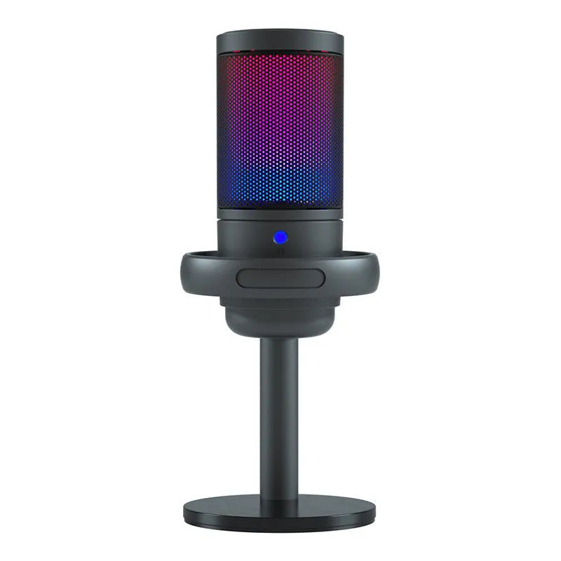 USB condenser microphone with LED lighting effects in multiple colour configurations including standard, mesh, and cantilever options