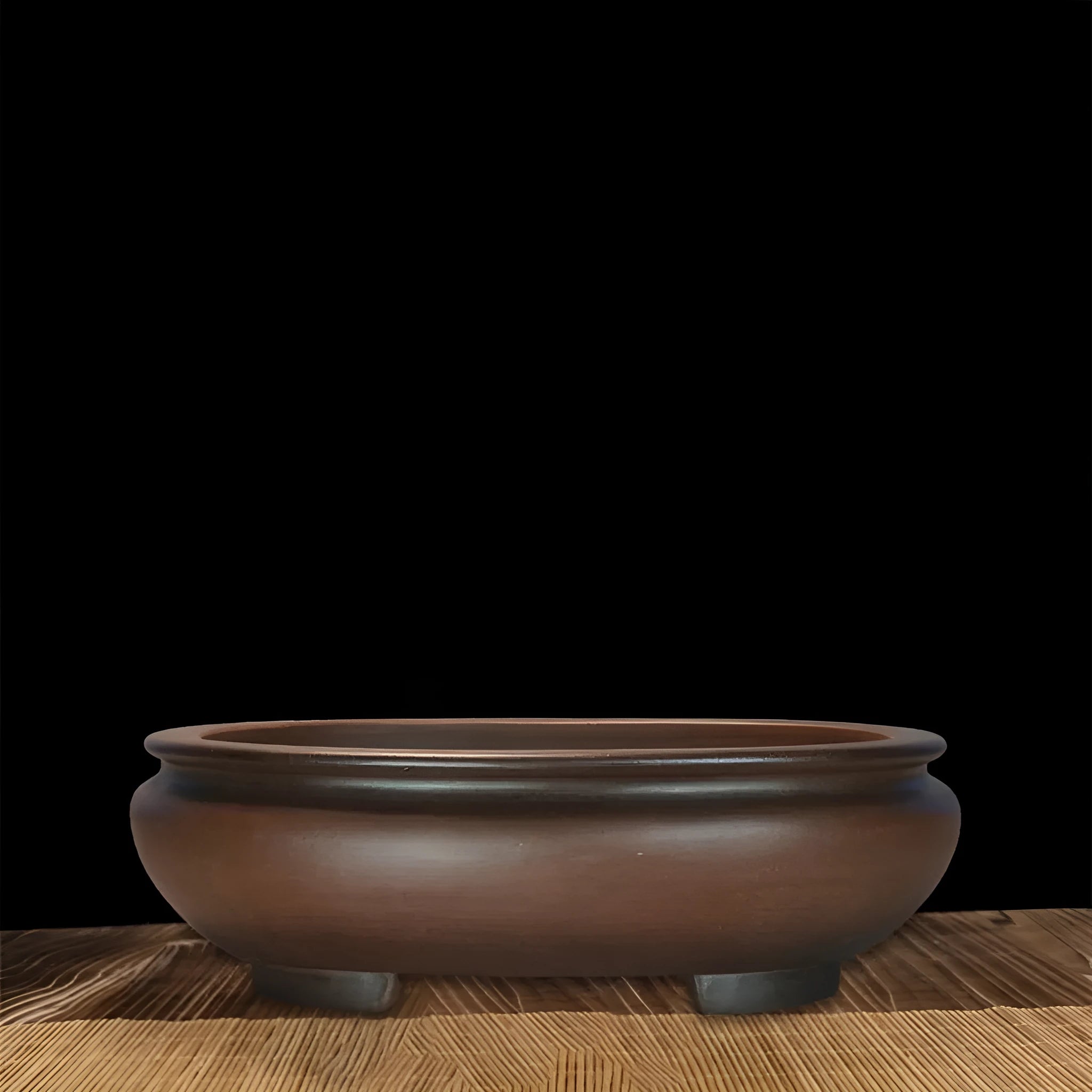 Handmade purple clay ceramic flowerpot measuring 58x47x18cm for indoor desktop plant displays.