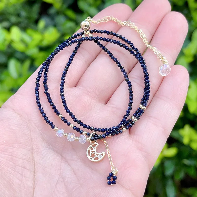 Women's multi-layer bracelet with three interlocking rings featuring blue sand stone details