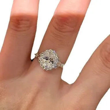 Silver geometric women's ring with ellipse design and adjustable opening