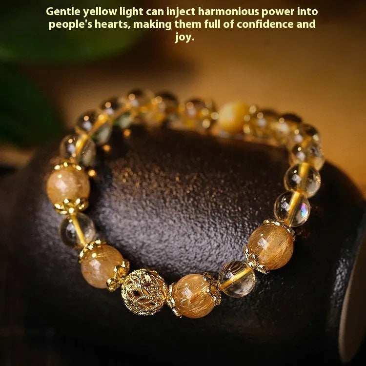 Women's citrine lucky bracelet in artificial crystal with retro styling and electroplated finish