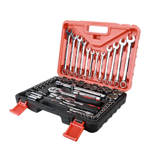 61-piece chrome vanadium steel auto repair socket set with metric tools for car maintenance