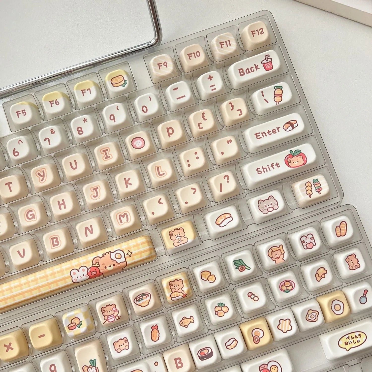Rabbit Bear Restaurant themed mechanical keyboard keycap set with 140 PBT keys