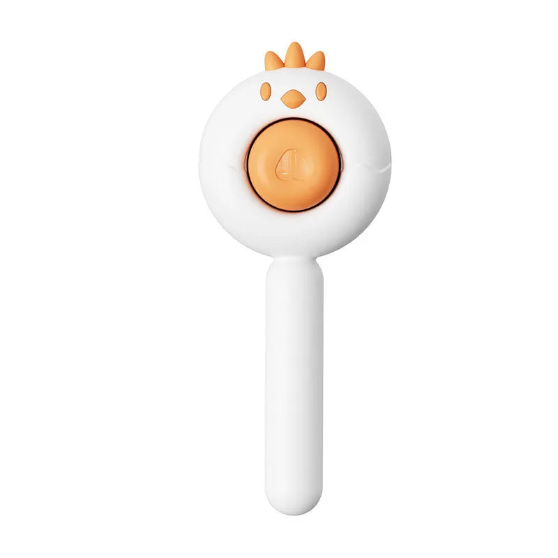Purple self-cleaning pet grooming brush with stainless steel bristles on a white background.