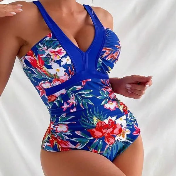 Women's floral backless one-piece swimsuit in multiple colours with high elasticity construction