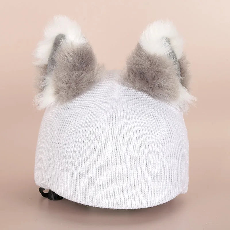 A plush fabric helmet cover with cartoon character ears, shown in size M for bicycle or motorbike use.
