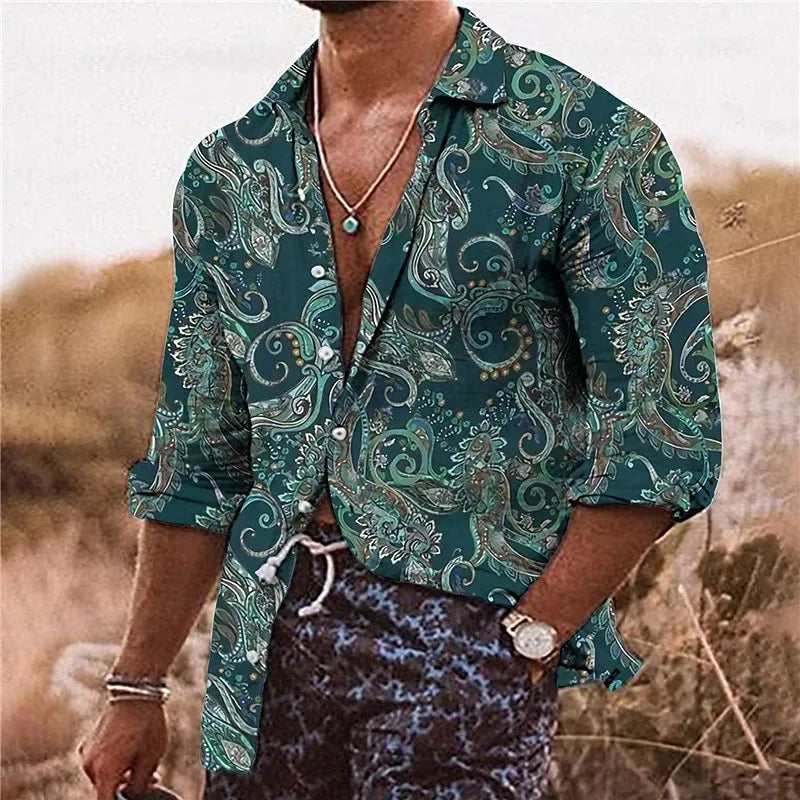 Men's loose fit shirt with 3D floral pattern digital printing in polyester fabric