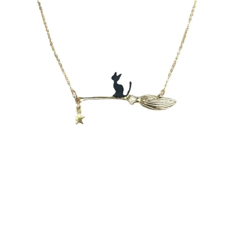 Black cat alloy pendant necklace for women in gold and silver Halloween jewellery