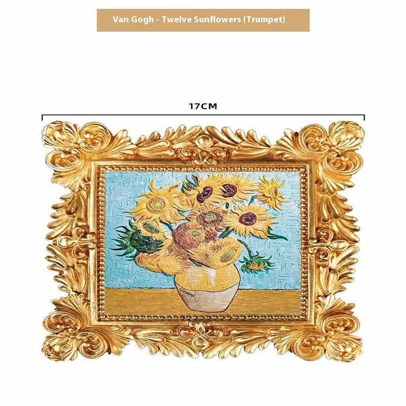 DIY oil painting kit with epoxy pottery paints showing Van Gogh Sunflowers design on canvas