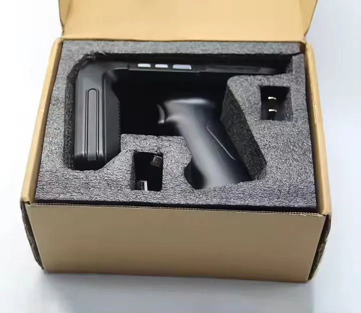 SLP-05 black handheld Android UHF RFID scanner with integrated reader and display screen.