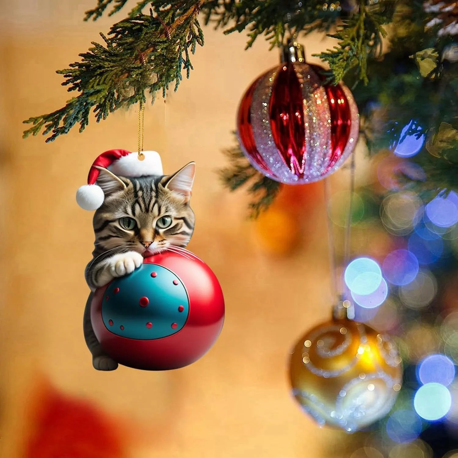 Christmas creative kitty automobile hanging ornament with cartoon cat design in acrylic