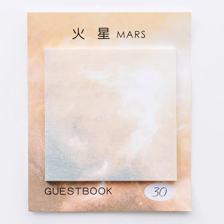 Square oil painting planet sticky note pad showing celestial designs with six colour options