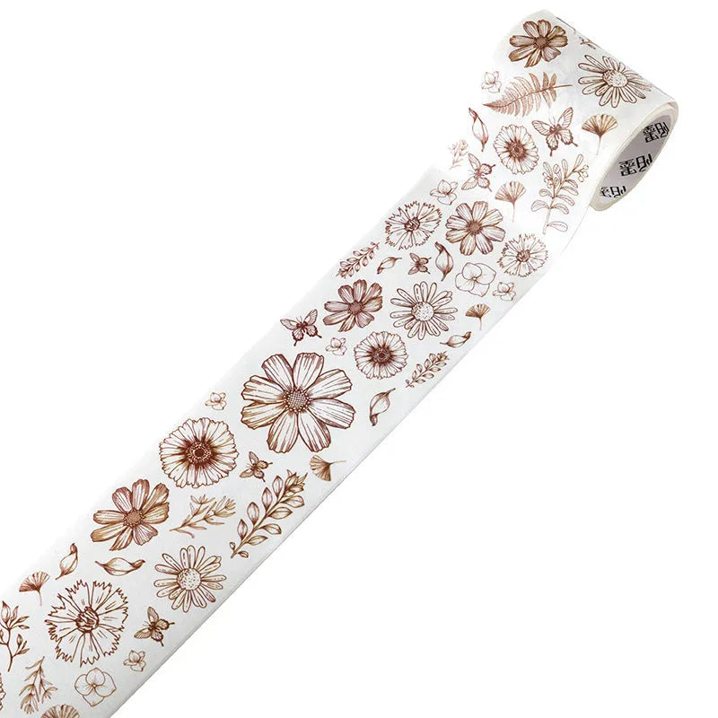 Roll of vintage floral watercolour decorative tape on a Japanese paper base, showing designs like Fog Mountain Forest.