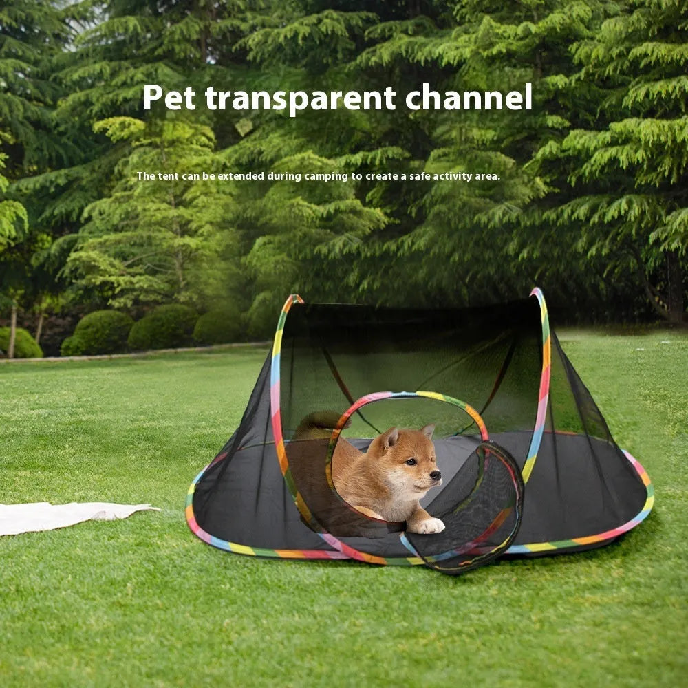 Foldable mesh cat tunnel toy shown in a square shape configuration
