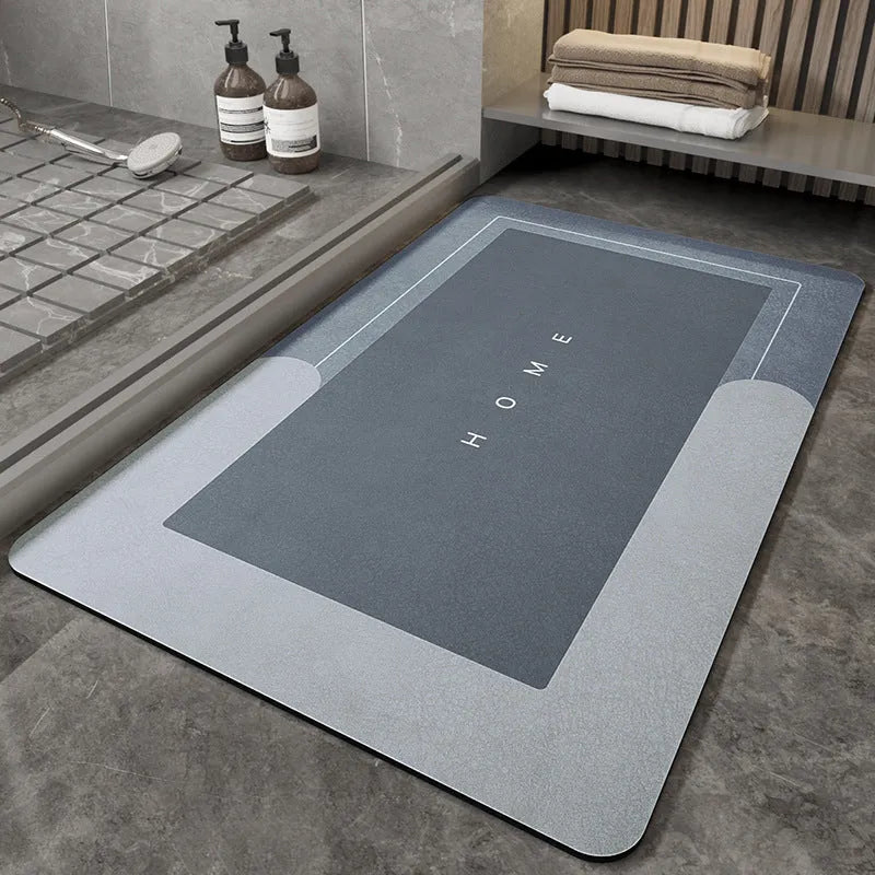 Cushioned bathroom floor mat in blue colour with rectangular shape