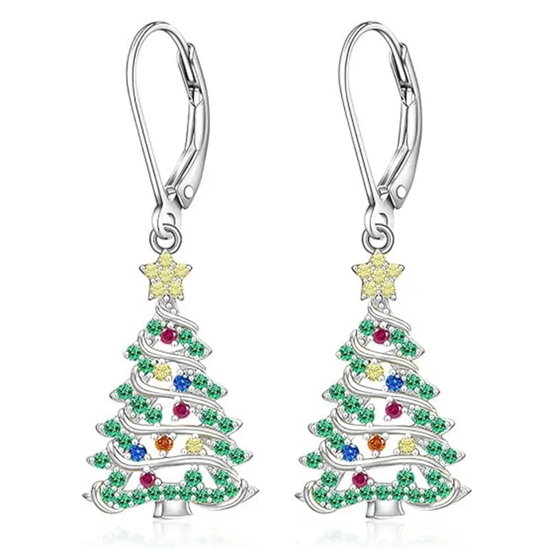 Copper Christmas tree earring pendant for women in white gold colour with star shape