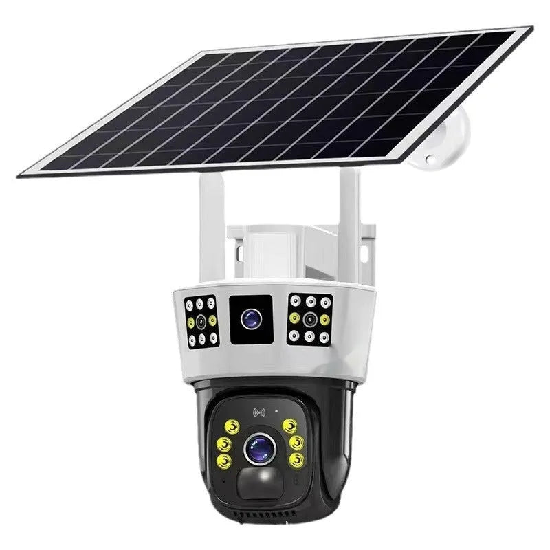Solar-powered binocular surveillance camera for 4G or WiFi remote monitoring
