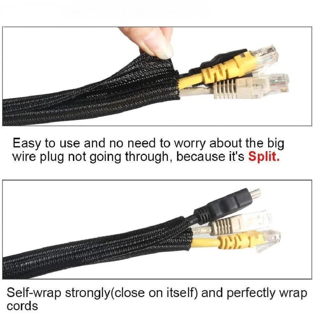 Black self-winding mesh cable sleeve for automotive wire protection with VW-1 fire rating