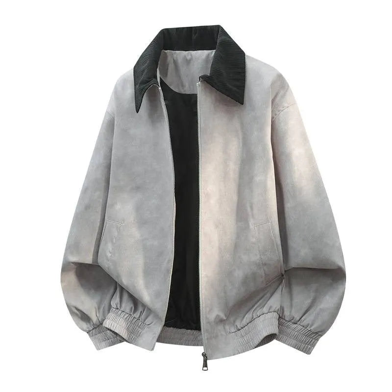 Men's stitching lapel casual jacket in Lycra fabric with straight hem design