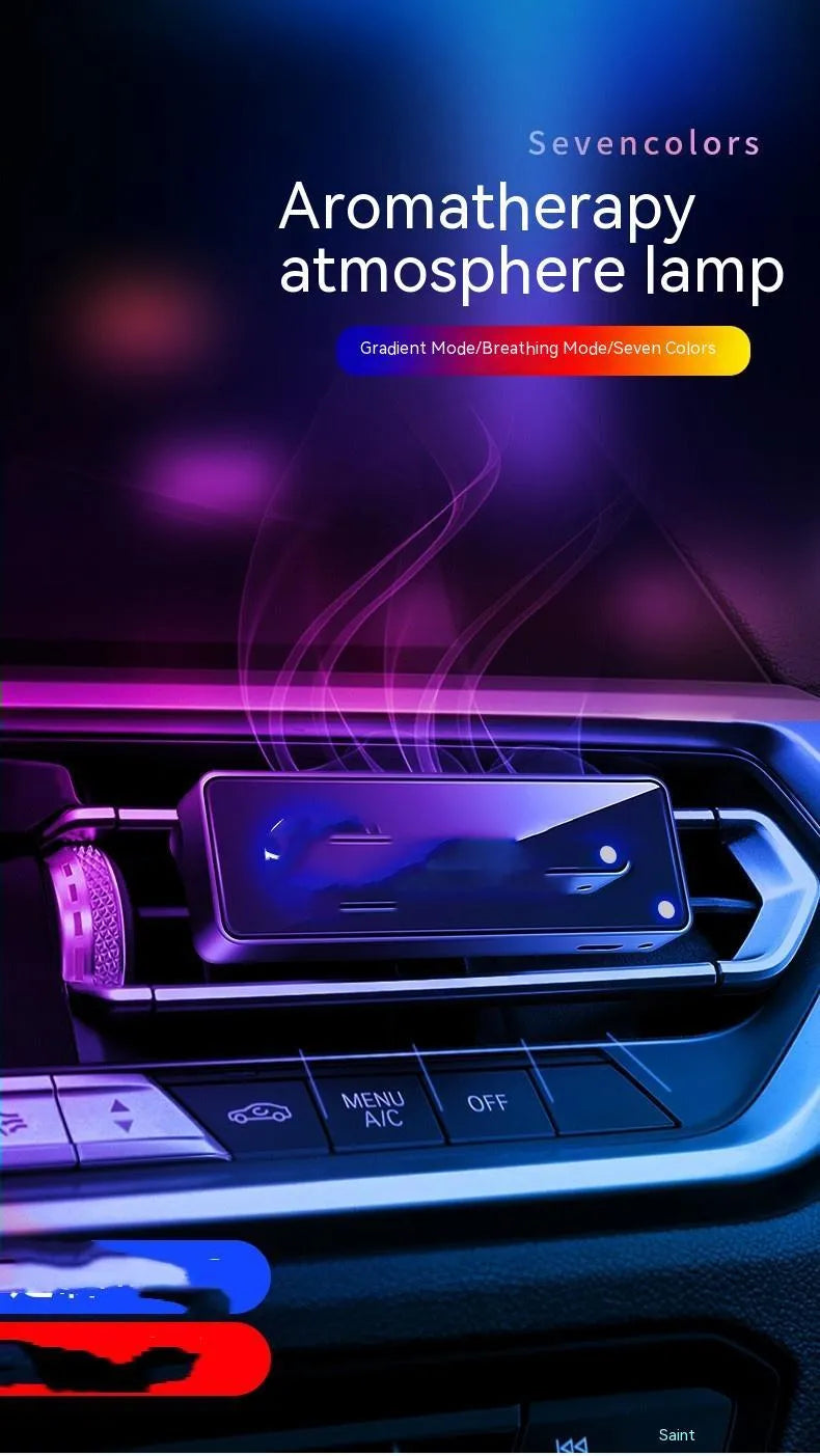 Black automobile aromatherapy air outlet ambience light with LED and fragrance sticks for car odour removal