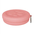 Collapsible silicone portable dog bowl shown folded and expanded in light green colour