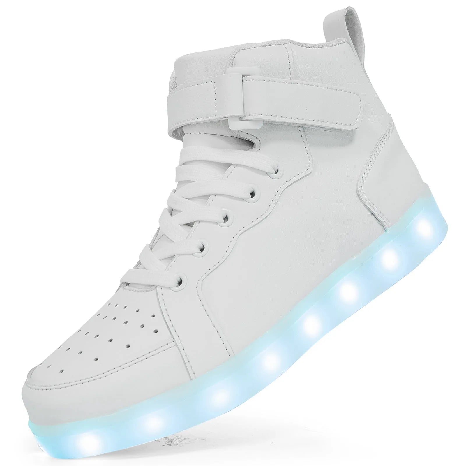 LED high-top board shoes with lights, Velcro fastening, in black gold or white colours