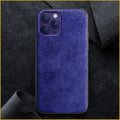 Suede full-cover phone case for iPhone in dark blue, dark night green, or elegant black.