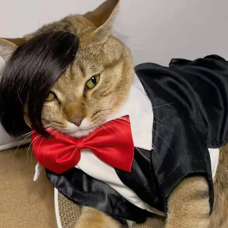 Black imitation braid wig designed for cats as a costume dress up accessory