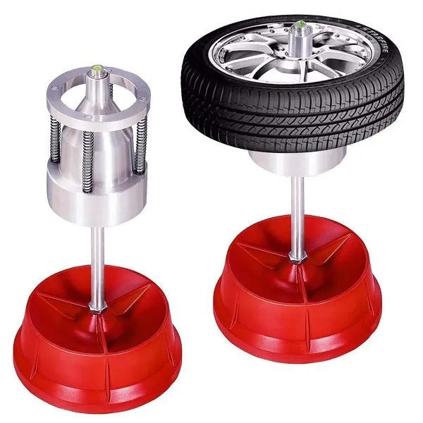 Portable wheel balancer with bull's eye level and aluminium head for 1-1/2" to 4" hubs