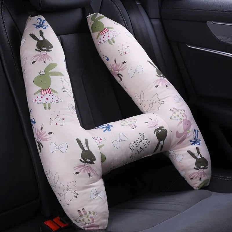 55cm by 70cm car headrest pillow in floral skirt rabbit design with optional neck support pillow.