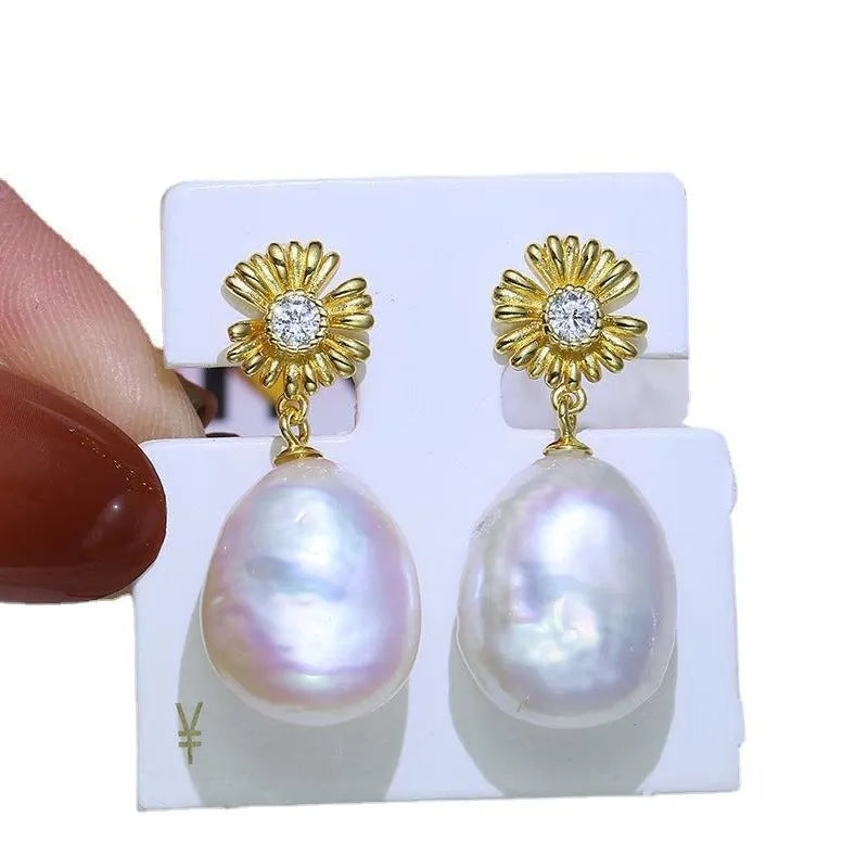 S925 sterling silver baroque flower earrings with matching ring holder in silver and gold options