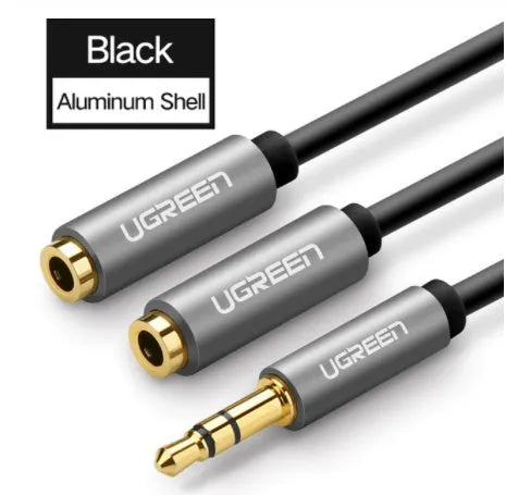 Short 20cm black 3.5mm audio cable with gold-plated connectors