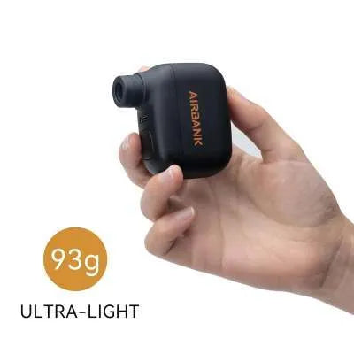 Black plastic electric bike pump with USB charging port and waterproof storage bag