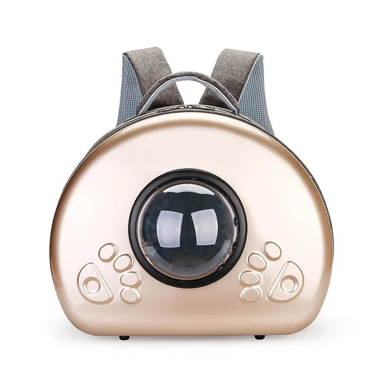 Transparent space capsule style cat carrier backpack in PC canvas with a coloured front shell.