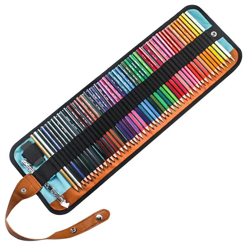 Set of 50 wooden coloured pencils in basswood casings with oil-based cores and wooden storage case