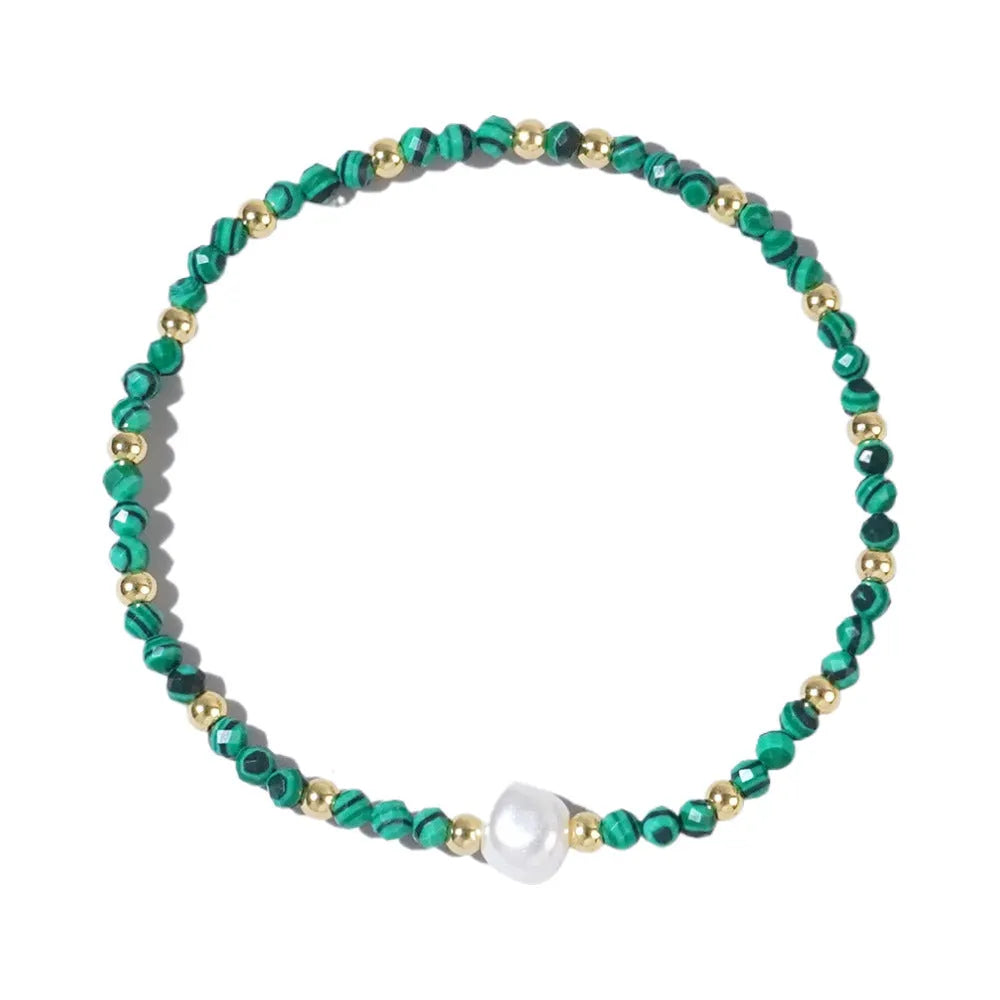 A geometric natural stone bracelet with an ellipse detail, shown in one of fifteen available colour options.