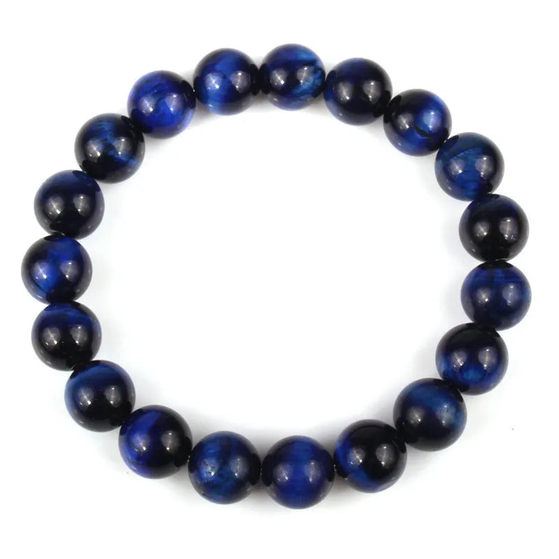 Natural tigereye crystal bracelet with geometric round beads showing colour and size options.