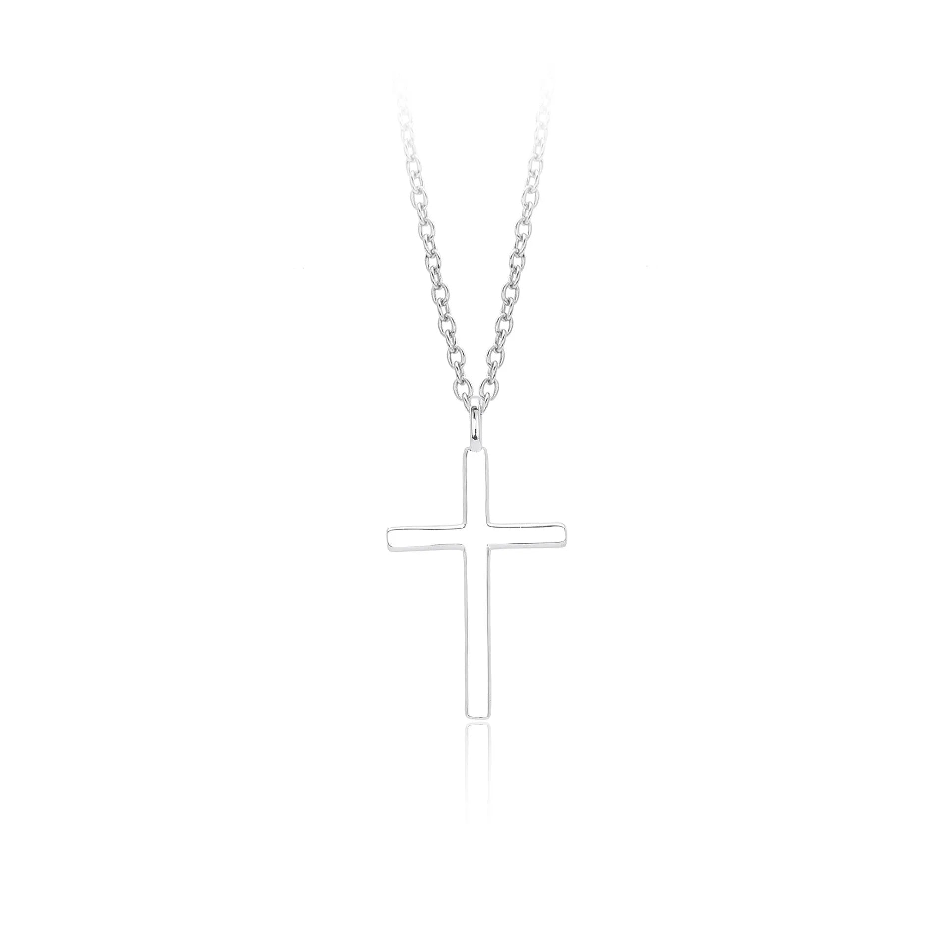 Sterling silver cross pendant necklace on an adjustable O-shaped chain, shown in gold plating.