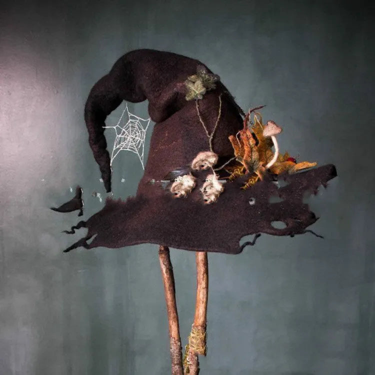 Women modern witch hat costume pointed cloth Halloween party hat in purple, fuchsia, blue, brown, red colours 36x39cm