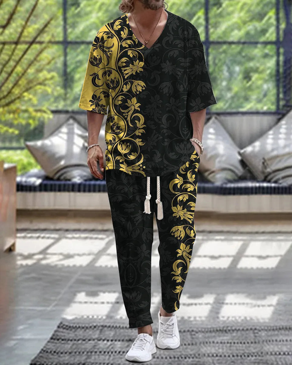 Women's two-piece polyester trouser suit with V-neck cropped sleeves jacket in various colours