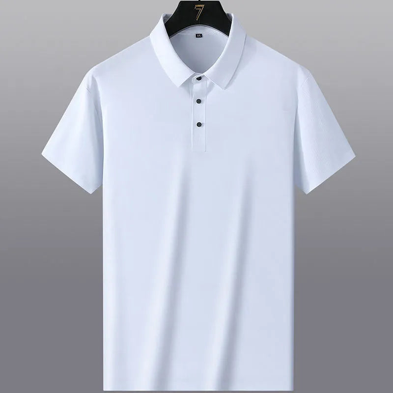 Man wearing a solid colour non-ironing short sleeve business casual shirt in a professional setting.