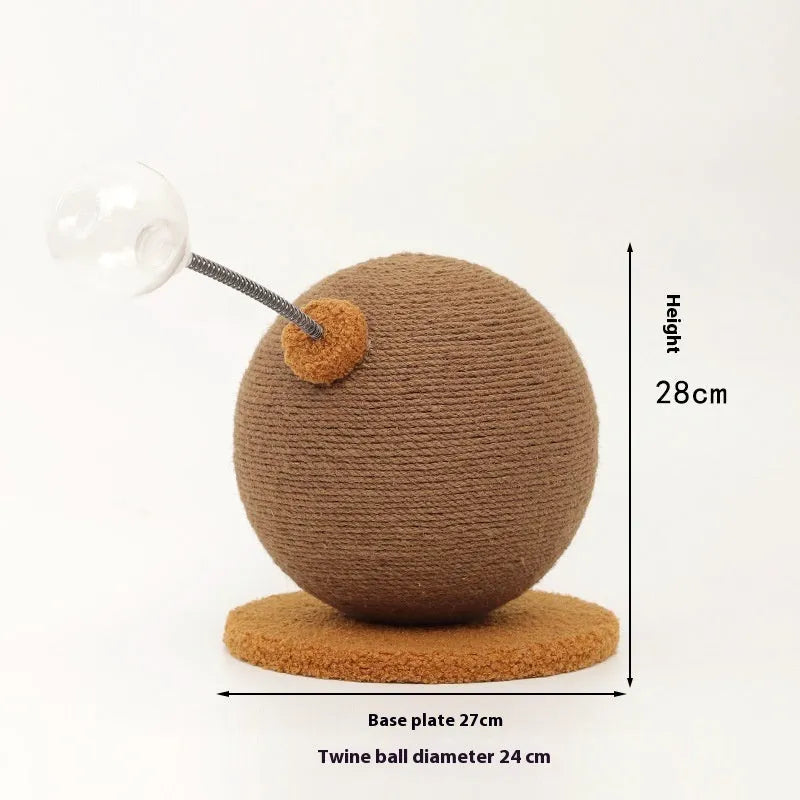 Hemp rope cat scratching board with choice of cat grasping ball or tumbler centrepiece in large or small size