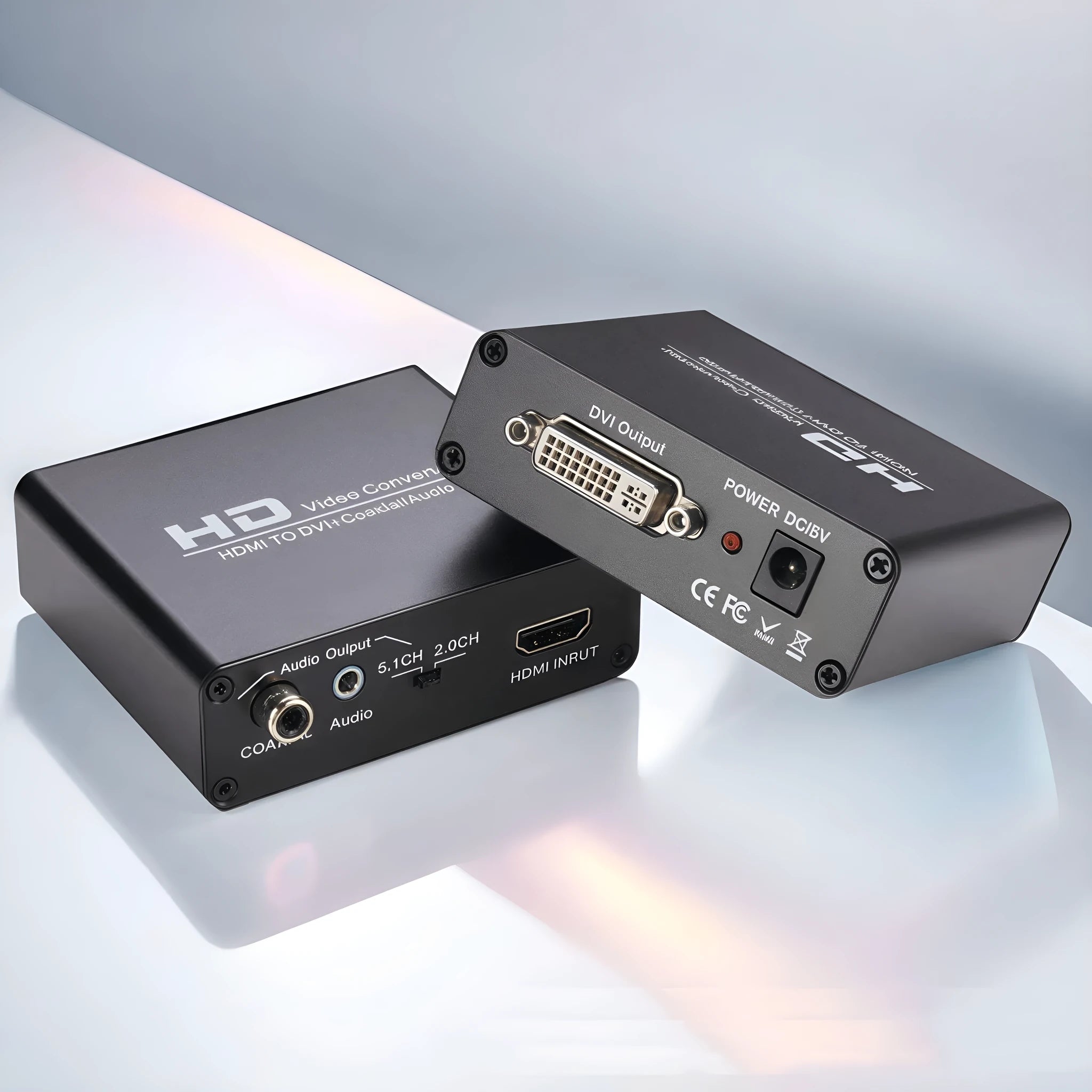 Black HDMI to DVI converter with coaxial audio output and 1.5 metre cable for 1080p safety monitors