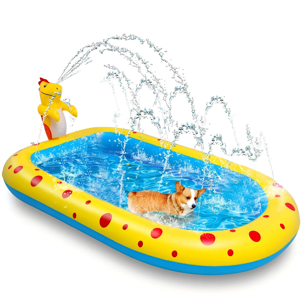 Blue dinosaur water spray pool play mat for kids measuring 170cm with water spray feature