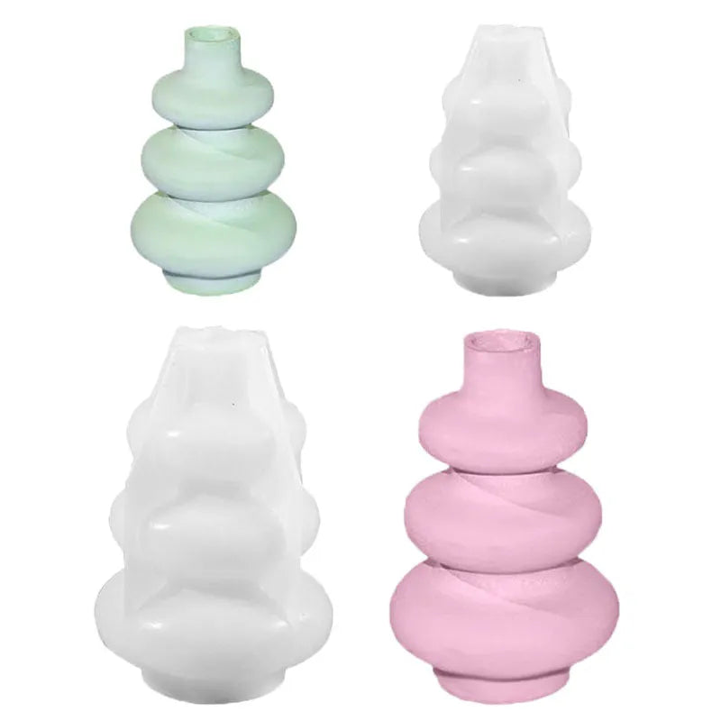 Three layer circle vase silicone mould in irregular modern shape for resin and candle crafts