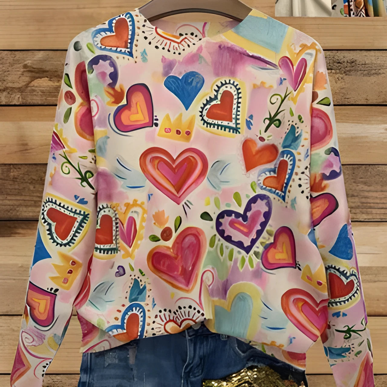 Loose-fit V-neck digital printed casual top in 95% polyester