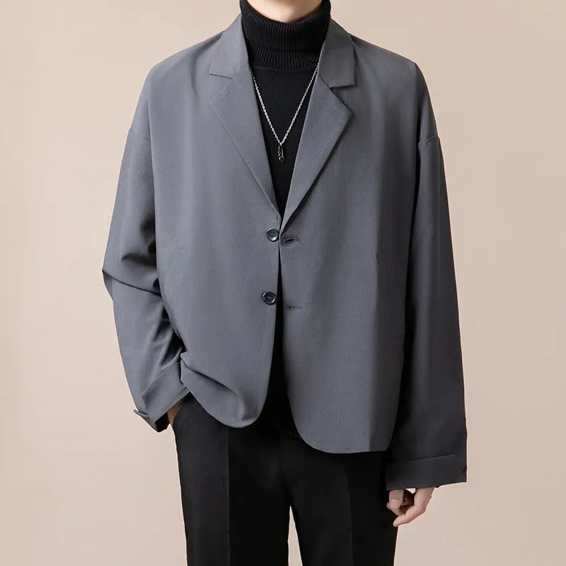 Men's loose fit casual suit jacket in chemical fibre blend available in multiple colours