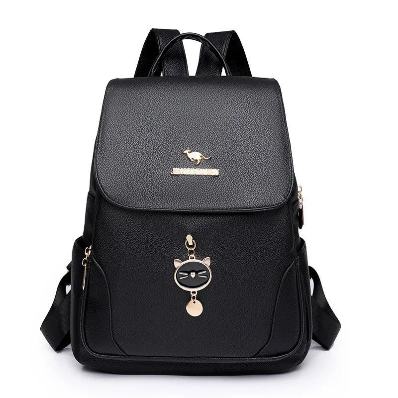 Soft PU leather women's backpack with textured finish and three-dimensional front pocket in taro purple