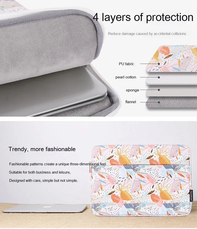 White PU leather waterproof laptop inner bag for 14-inch devices with anti-seismic padding.