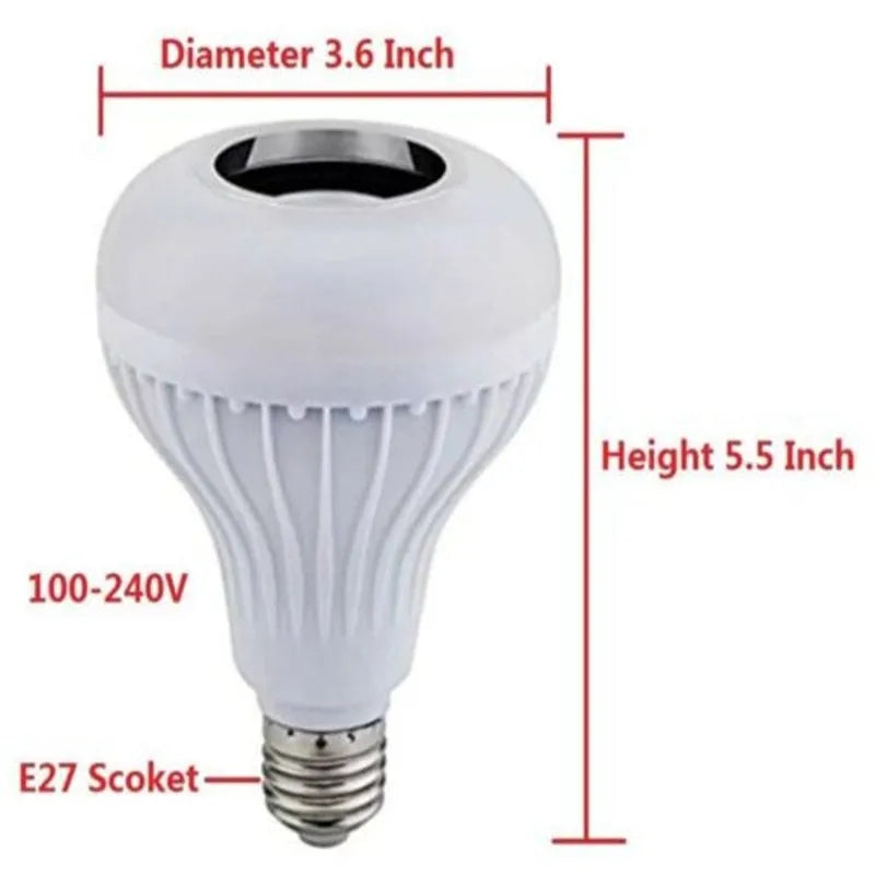 White E27 Bluetooth speaker LED bulb with remote control for smart lighting and audio